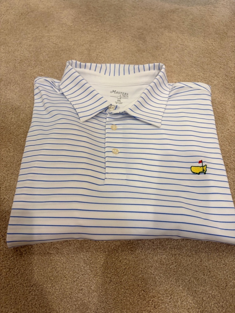 Masters Tech White & Blue Striped Polo Shirt